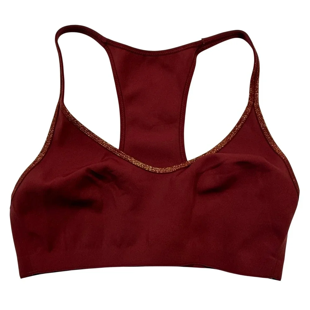 Aerie Real Me Burgundy Racerback Sports Bra Bralette Glitter Trim Small S/P